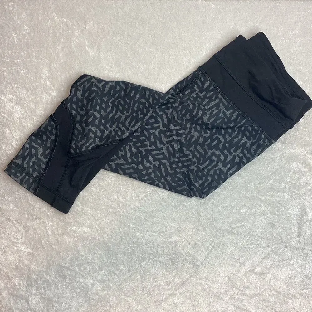 Lululemon Run Inspire High Rise Crop Black and Gray Pattern Size 6